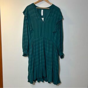 🆕 ANTHROPOLOGIE | NWT Amadi Teal Long Sleeve Midi Dress Size Large